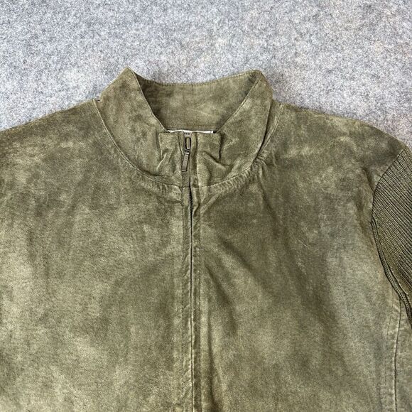 Pendleton Sweater Jacket Black Leather & Merino Wool Zip Front Women's L Olive - Picture 3 of 8